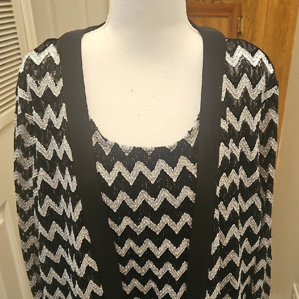 Perceptions Black and Silver Chevron Crew Neck 2 Pc. Top Set. Size 18W